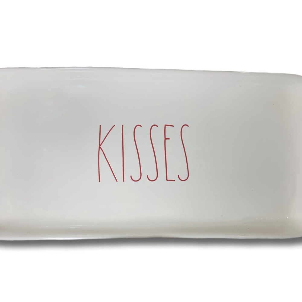 Rae Dunn Valentines Day white with red LL KISSES platter/plate/dish